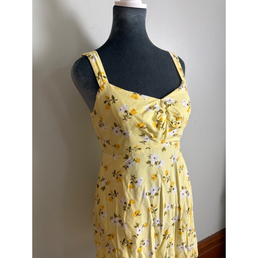 Yellow Floral Sweetheart Mini Dress tank Smocked linen blend lagenlook beachy S